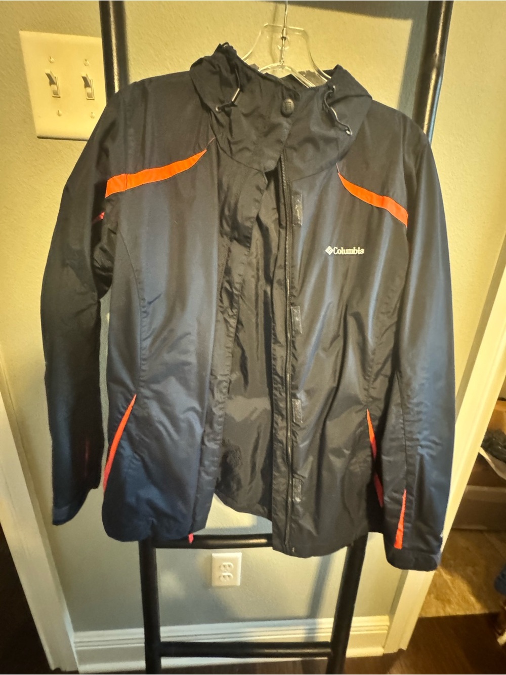 Columbia Women’s Dark Blue Raincoat with Orange Trim